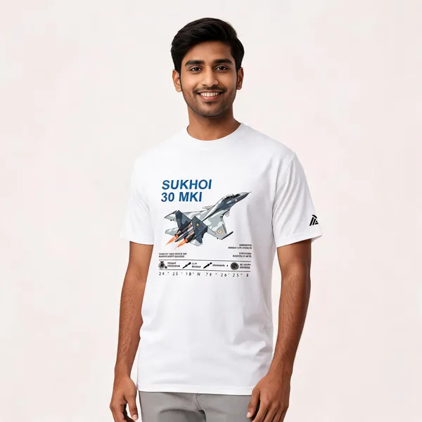 White_Cotton_Regular_Fit_Su-30_Mki_Superiority_T-Shirt_For_Men