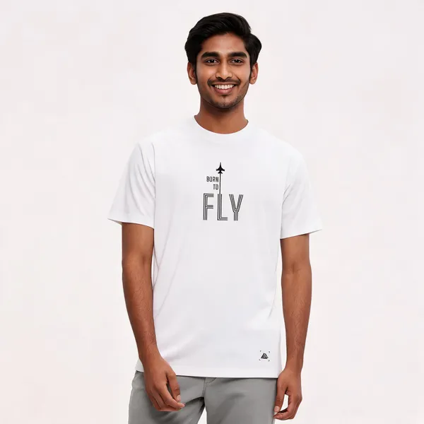 White_Cotton_Blend_Regular_Fit_Born_To_Fly_Graphic_T-Shirt_For_Men