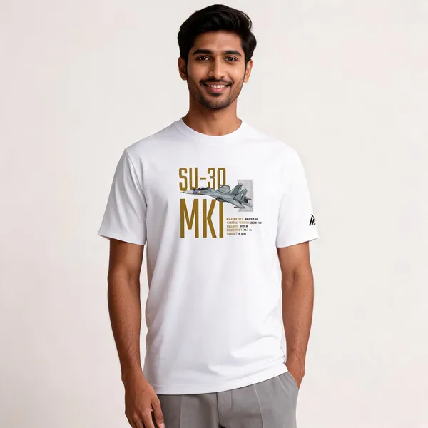 White_Cotton_Blend_Regular_Fit_Su-30_Mki_Graphic_T-Shirt_For_Men