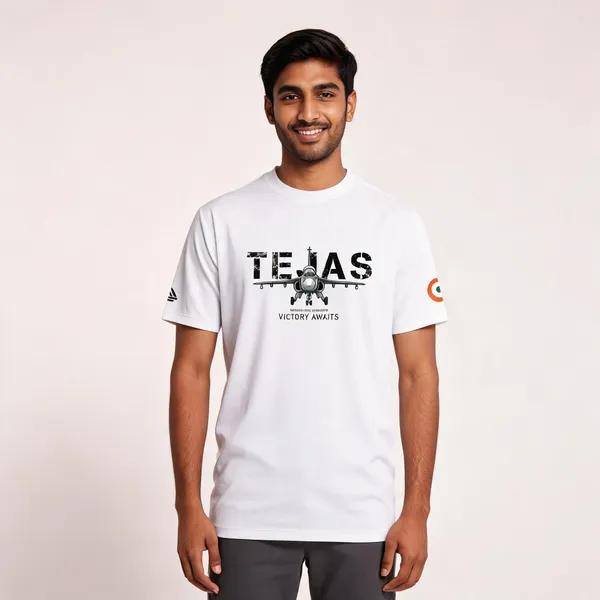White_Cotton_Blend_Regular_Fit_Tejas_Victory_Awaits_T-Shirt_For_Men