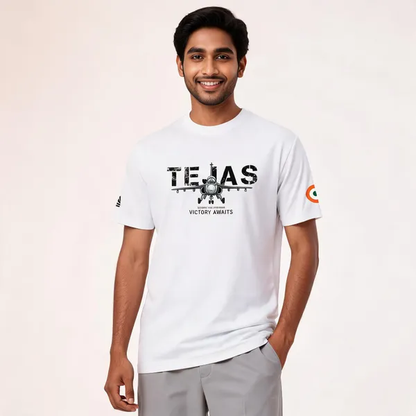 White_Cotton_Blend_Regular_Fit_Tejas_Victory_Awaits_T-Shirt_For_Men