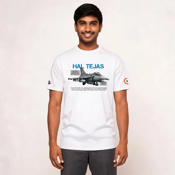 White_Cotton_Regular_Fit_Hal_Tejas_Mk1A_Indigenous_T-Shirt_For_Men