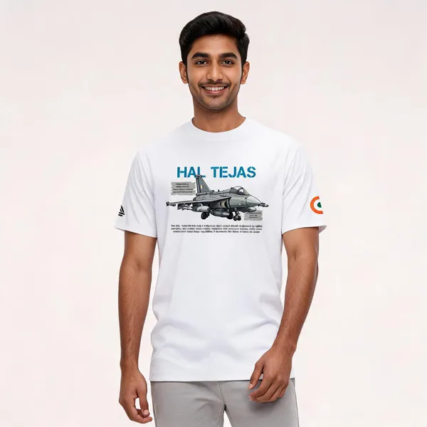 White_Cotton_Regular_Fit_Hal_Tejas_Mk1A_Indigenous_T-Shirt_For_Men