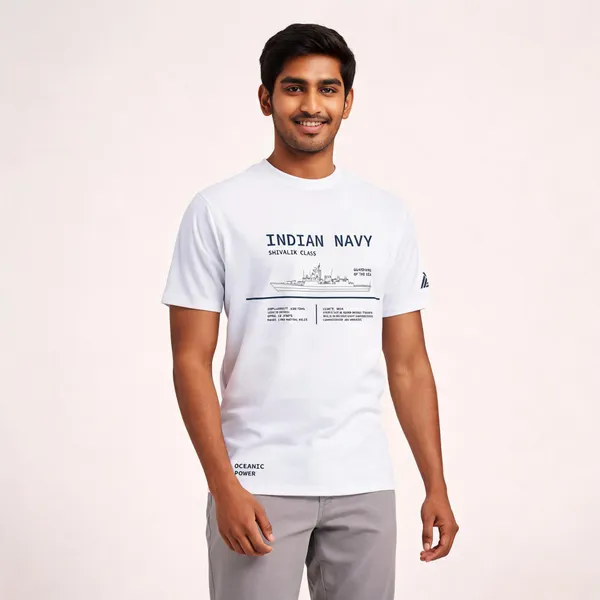 White_Cotton_Blend_Regular_Fit_Navy_Frigate_T-Shirt_For_Men