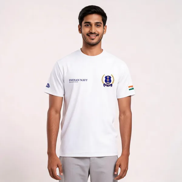 White_Cotton_Blend_Regular_Fit_Naval_Elite_Round_Neck_T-Shirt_For_Men