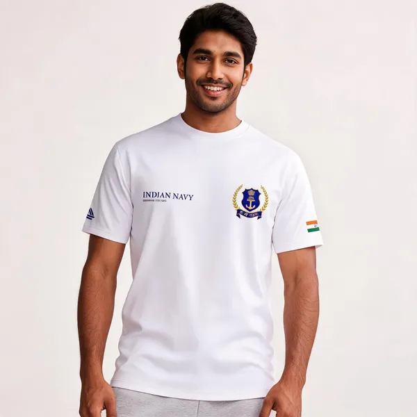 White_Cotton_Blend_Regular_Fit_Naval_Elite_Round_Neck_T-Shirt_For_Men