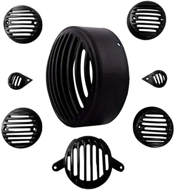 Grandbiker_Headlight_Heavy_Grill_Shade,_Indicator,_Tail,_Eyes_Grill_for_Royal_Enfield_Bullet_Classic_350/500/Chrome/Desert_Storm_(Black)_-_Pack_of_8