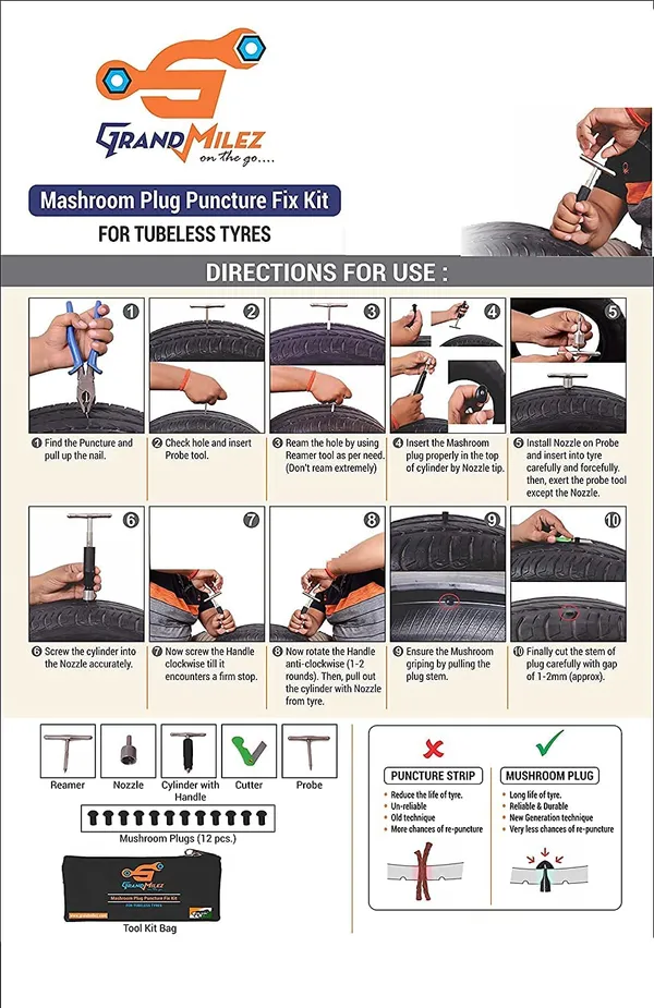 Grandbiker_&_Grandmilez_Tubeless_Tyre_Puncture_Repair_Kit_for_Cars_and_Motorcycle_with_Mushroom_Plugs_-_Portable_&_Easy_to_Carry_(12_Mushroom_Plugs)