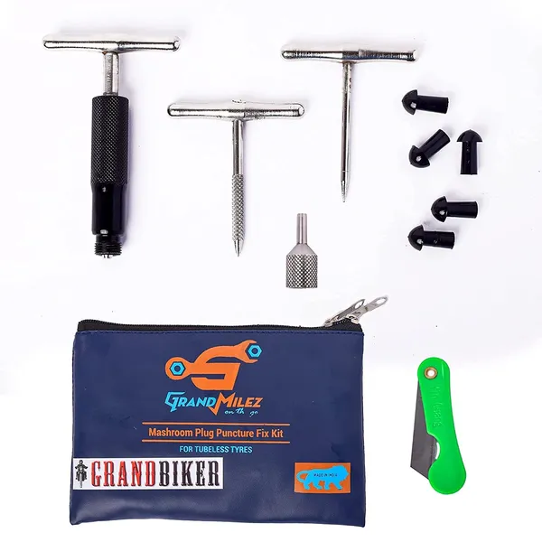 Grandbiker_&_Grandmilez_Tubeless_Tyre_Puncture_Repair_Kit_for_Cars_and_Motorcycle_with_Mushroom_Plugs_-_Portable_&_Easy_to_Carry_(12_Mushroom_Plugs)