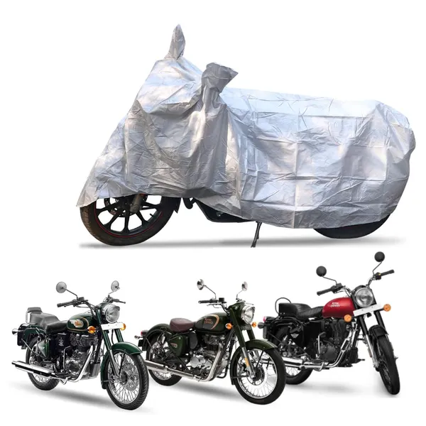 Grandbiker_Bike_Cover_-_RE_Classic_350_|_Water_Resistant_|_Dust_and_Heat_Protection_|Mirror_Pockets_|_5-Thread_Interlock_Stitching_|_Motorcycle_Cover_(Silver)