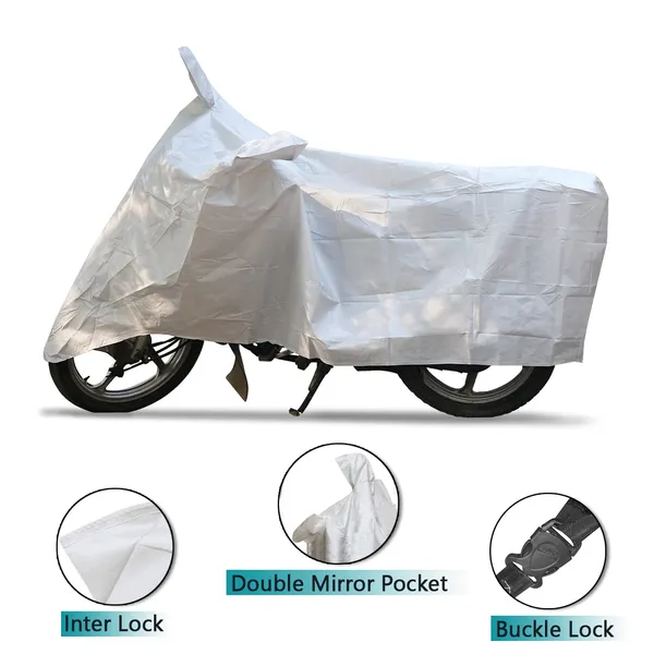 Grandbiker_Bike_Cover_for_Splendor_-_Water_Resistant_Dust_and_Heat_Protection_|Mirror_Pockets_|_5-Thread_Interlock_Stitching_|_Motorcycle_Cover_(Silver)