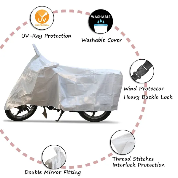 Grandbiker_Bike_Cover_for_Splendor_-_Water_Resistant_Dust_and_Heat_Protection_|Mirror_Pockets_|_5-Thread_Interlock_Stitching_|_Motorcycle_Cover_(Silver)