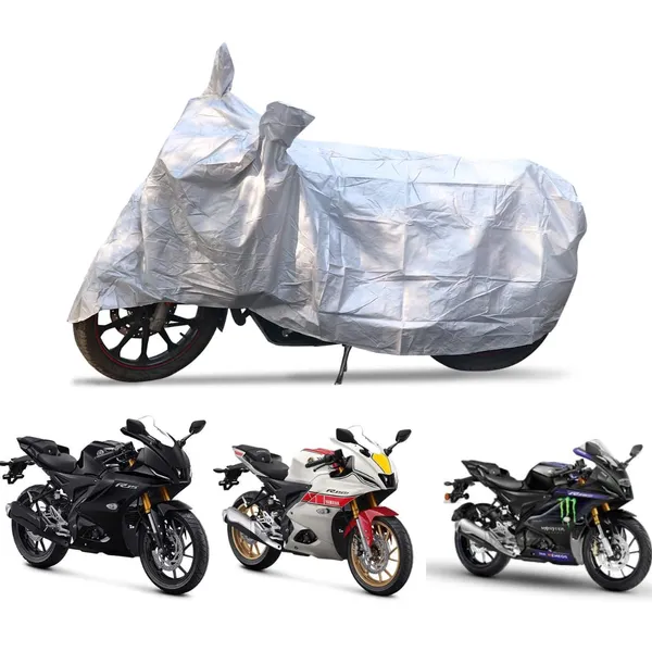 Grandbiker_Bike_Cover_for_R15V4_-_Water_Resistant_Dust_and_Heat_Protection_|Mirror_Pockets_|_5-Thread_Interlock_Stitching_|_Motorcycle_Cover_(Silver)