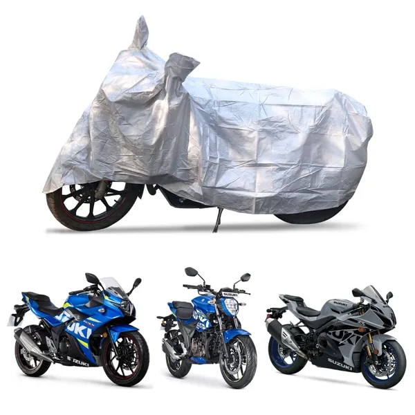 Grandbiker_Bike_Cover_for_Suzuki_Gixxer_-_Water_Resistant_Dust_and_Heat_Protection_|Mirror_Pockets_|_5-Thread_Interlock_Stitching_|_Motorcycle_Cover_(Silver)