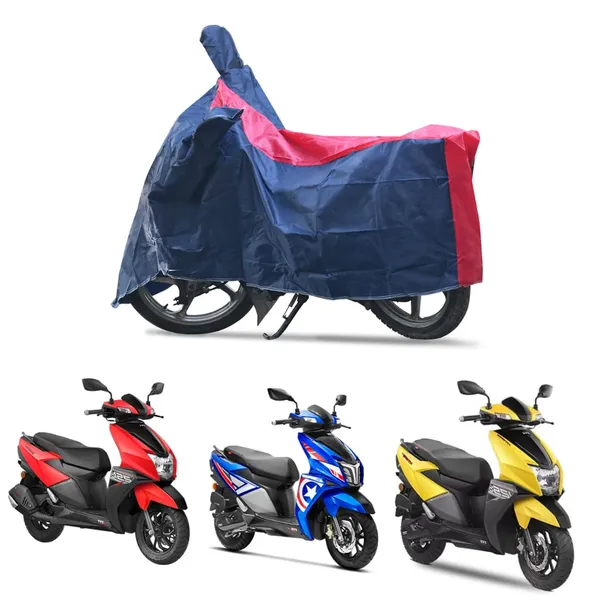 Grandbiker_Red/blueScooty_Cover_-_TVS_Ntorq_125_|_Water_Resistant_|_Dust_and_Heat_Protection_|_Stripe_Design_|_PU_Taffeta_|_Mirror_Pockets_|_5-Thread_Interlock_Stitching_|_Scooter_Cover_(RED/Blue)