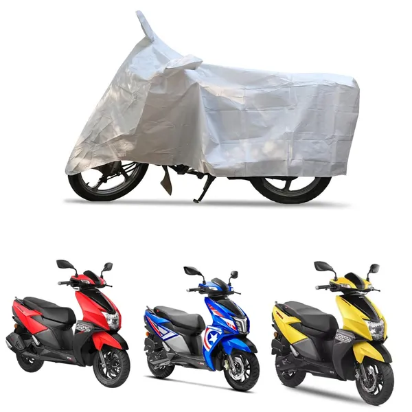 Grandbiker_Red/blueScooty_Cover_-_TVS_Ntorq_125_|_Water_Resistant_|_Dust_and_Heat_Protection_|_Stripe_Design_|_PU_Taffeta_|_Mirror_Pockets_|_5-Thread_Interlock_Stitching_|_Scooter_Cover_(Silver)