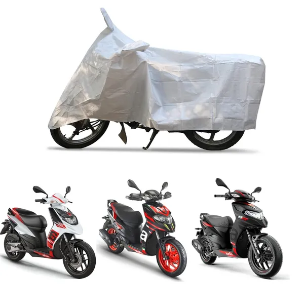 Grandbiker_Red/Blue_Scooty_Cover_-_Aprilia_SR_150_|_with_Storage_Bag_|_Dust_and_Heat_Protection_|_Stripe_Design_|_PU_Taffeta_|_Mirror_Pockets_|_Scooter_Cover_(Silver)