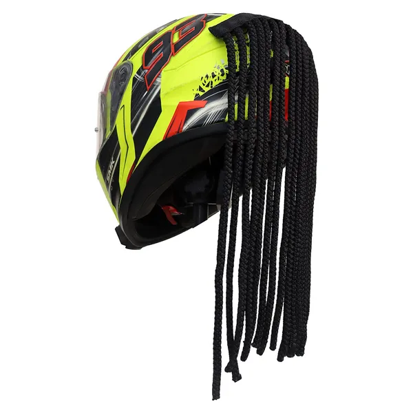 Grandbiker_Polyester_Universal_Design_Predator_Dreadlocks/Add-On_Hair_Attachment_for_Rider_Helmet,_Black_and_Neon_9_Mm_Predator_with_18_Hair_Length_(Helmet_Not_Included),_Cycling