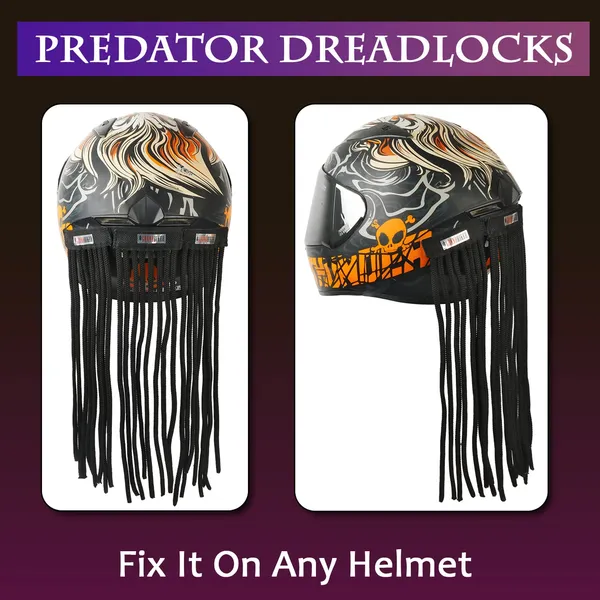 Grandbiker_Polyester_Universal_Design_Predator_Dreadlocks/Add-On_Hair_Attachment_for_Rider_Helmet,_Black_and_Neon_6_mm_predator_with_24_hair_length_(_Helmet_not_incluted)