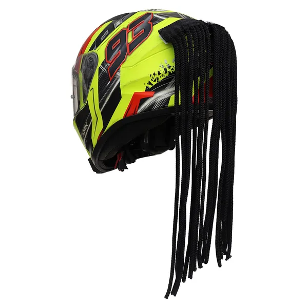 Grandbiker_Polyester_Universal_Design_Predator_Dreadlocks/Add-On_Hair_Attachment_for_Rider_Helmet,_Black_and_Neon_6_mm_predator_with_24_hair_length_(_Helmet_not_incluted)