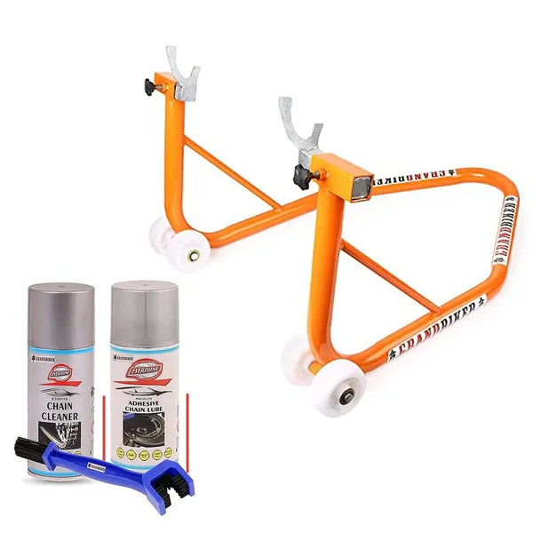 Grandbiker_Universal_Rear_Paddock_Stand_with_Spool_Lifting_Holders_and_Adhesive_Chain_Lube_150ml_&_Chain_Cleaner_150ml_Each_and_Bike_Chain_Cleaning_Brush_(Black)