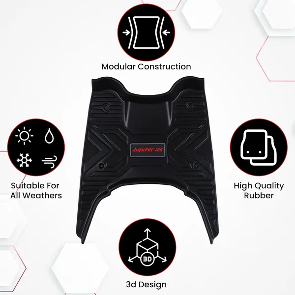 Grandbiker_Heavy_Duty_Foot_Mat_for_New_Juipter_125CC_(BS6),_Black,_42x43_cm,_Thermoplastic_Elastomer_(TPE),_Comfortable_&_Durable,_Removable_&_Washable,_All-Weather_Protection