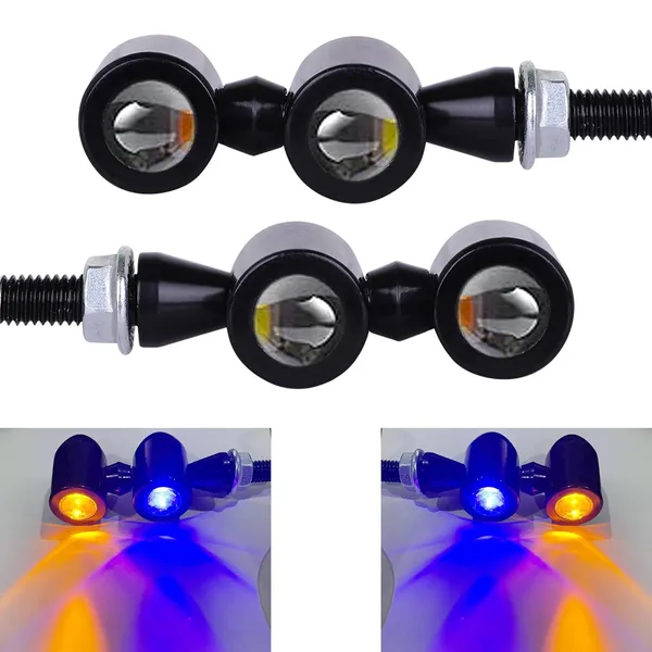 Grandbiker_Mini_Jet_Twins_Aluminum_Bullet_Shape_Turn_Signal_Lights_Indicator_lights_Double_Color_Universal_for_All_Bikes_Models_Turn_Signal_Lights_Motorcycle_Indicator_Light_Set_Of_2_(Blue/Orange)