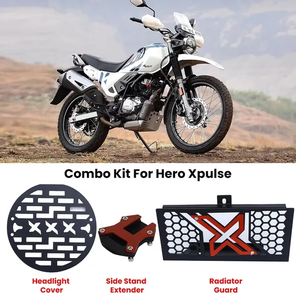Grandbiker®_Xpulse_Combo_3_Pcs_Radiator_Guard_with_Headlight_Grill,Side_Stand_for_Xpulse_200_4V_BS6_(Combo_kit-Xpulse)