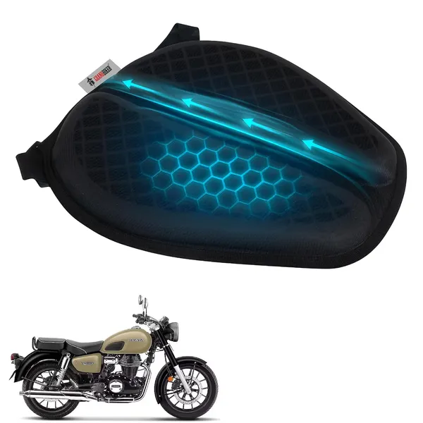 Grandbiker®_Gel_Air_Seat_Cushion_|_3D_Honeycomb_Gel_Structure_Cover_for_Long_Rides_|_Detachable_Cover_|_Lumbar_Support_|_Breathable_|_Durable_Design_for_CB350_RS
