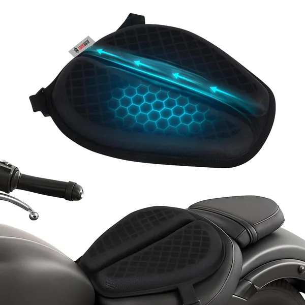 Grandbiker®_Universal_Fit_Gel_Air_Seat_Cushion_|_3D_Honeycomb_Gel_Structure_Cover_for_Long_Rides_|_Detachable_Cover_|_Lumbar_Support_|_Breathable_|_Durable_Design_|_Ideal_for_Bike_(Dark_Black)