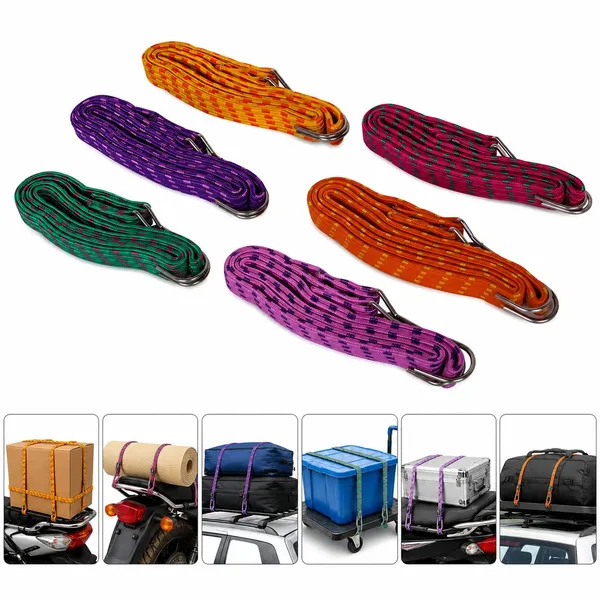 Grandbiker_Flat_Bungee_Cord_with_Heavy-Duty_Iron_Hooks_Super_Elastic_Rubber_Strap_with_Scratch-Resistant_Coating_(Multicolour,_22_*_22_*_7.5cm,_6,_Count,_6)