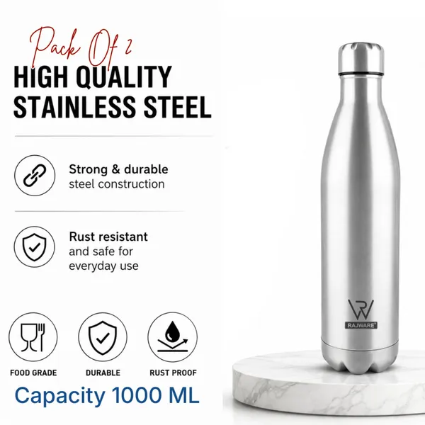 rajware_COLA_Double_Wall_Water_Bottle_–_Hot_&_Cold_Insulated_Leakproof_&_Durable_1000_ml_Stainless_Steel_Bottle_(Pack_of_2,_Silver)
