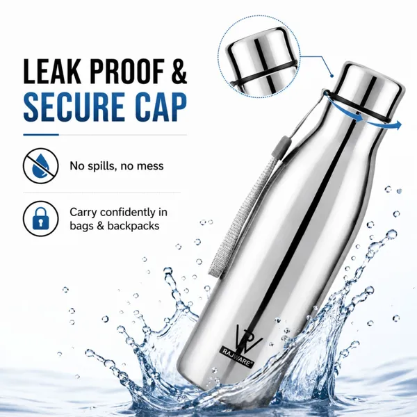 rajware_SKY_Single_Wall_Water_Bottle–_Durable,_Leakproof_&_Reusable_Bottle_for_Daily_Use_1000_ml_Stainless_Steel_Bottle_(Pack_of_2,_Silver)