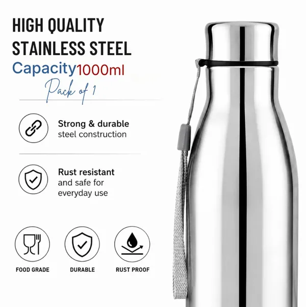 rajware_SKY_Single_Wall_Water_Bottle–_Durable,_Leakproof_&_Reusable_Bottle_for_Daily_Use_1000_ml_Stainless_Steel_Bottle_(Pack_of_1,_Silver)