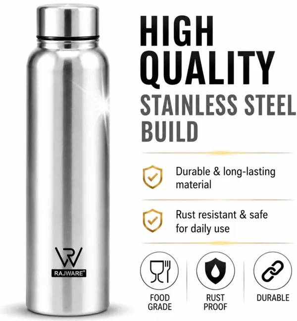 rajware_PORT_Single_Wall_Water_Bottle,_Capacity,_Matte_Finish_–_Silver_Color_1000_ml_Stainless_Steel_Bottle_(Pack_of_1,_Silver)