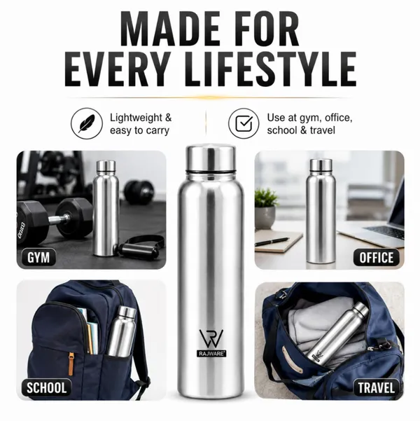 rajware_PORT_Single_Wall_Water_Bottle,_Capacity,_Matte_Finish_–_Silver_Color_1000_ml_Stainless_Steel_Bottle_(Pack_of_3,_Silver)