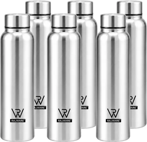 rajware_PORT_Single_Wall_Water_Bottle,_Capacity,_Matte_Finish_–_Silver_Color_1000_ml_Stainless_Steel_Bottle_(Pack_of_6,_Silver)