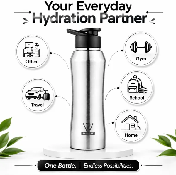 rajware_RUSH_Single_Wall_Water_Bottle,_Matte_Finish_–_Silver_Color_1000_ml_Stainless_Steel_Bottle_(Pack_of_1,_Silver)