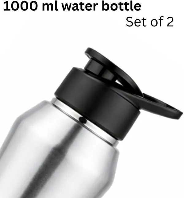 rajware_RUSH_Single_Wall_Water_Bottle,_Matte_Finish_–_Silver_Color_1000_ml_Stainless_Steel_Bottle_(Pack_of_2,_Silver)