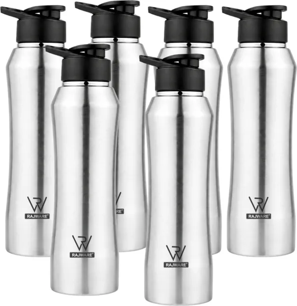 rajware_RUSH_Single_Wall_Water_Bottle,_Matte_Finish_–_Silver_Color_1000_ml_Stainless_Steel_Bottle_(Pack_of_6,_Silver)