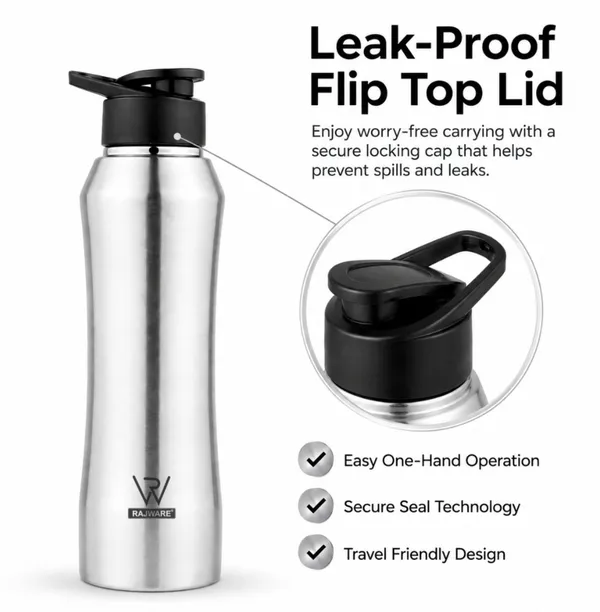 rajware_RUSH_Single_Wall_Water_Bottle,_Matte_Finish_–_Silver_Color_1000_ml_Stainless_Steel_Bottle_(Pack_of_6,_Silver)