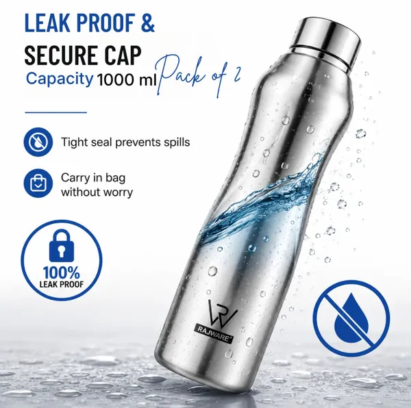 rajware_BLAZE_Single_Wall_Water_Bottle,_Capacity,_Matte_Finish_–_Silver_Color_1000_ml_Stainless_Steel_Bottle_(Pack_of_2,_Silver)
