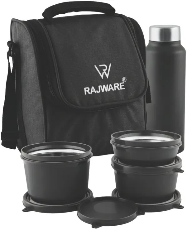 rajware_Meal_Master_2_Lunch_Box:_3_Tubs,_750ml_Bottle_&_Bag_for_Office,_School_&_Trave_3_Containers_Stainless_Steel_Office_Lunch_Box_(750_ml,_Microwave_Safe)_-_Set_Of_(6)