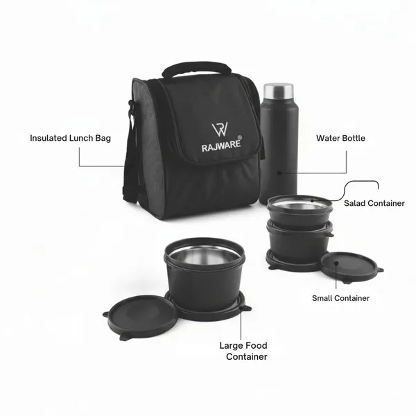 rajware_Meal_Master_2_Lunch_Box:_3_Tubs,_750ml_Bottle_&_Bag_for_Office,_School_&_Trave_3_Containers_Stainless_Steel_Office_Lunch_Box_(750_ml,_Microwave_Safe)_-_Set_Of_(6)