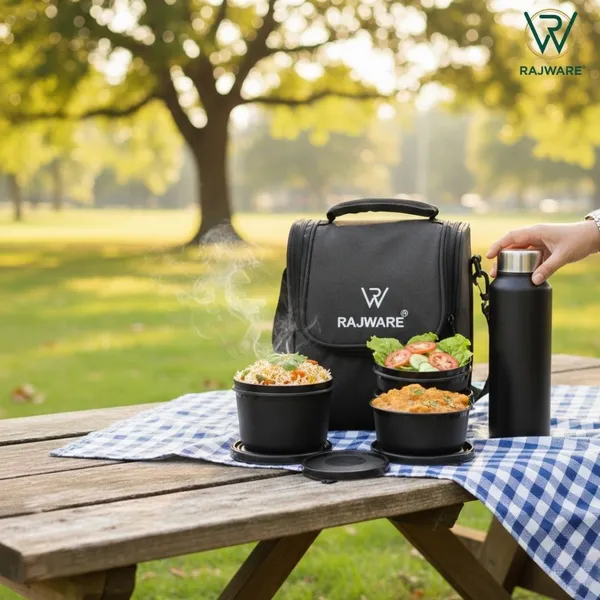 rajware_Meal_Master_2_Lunch_Box:_3_Tubs,_750ml_Bottle_&_Bag_for_Office,_School_&_Trave_3_Containers_Stainless_Steel_Office_Lunch_Box_(750_ml,_Microwave_Safe)_-_Set_Of_(6)