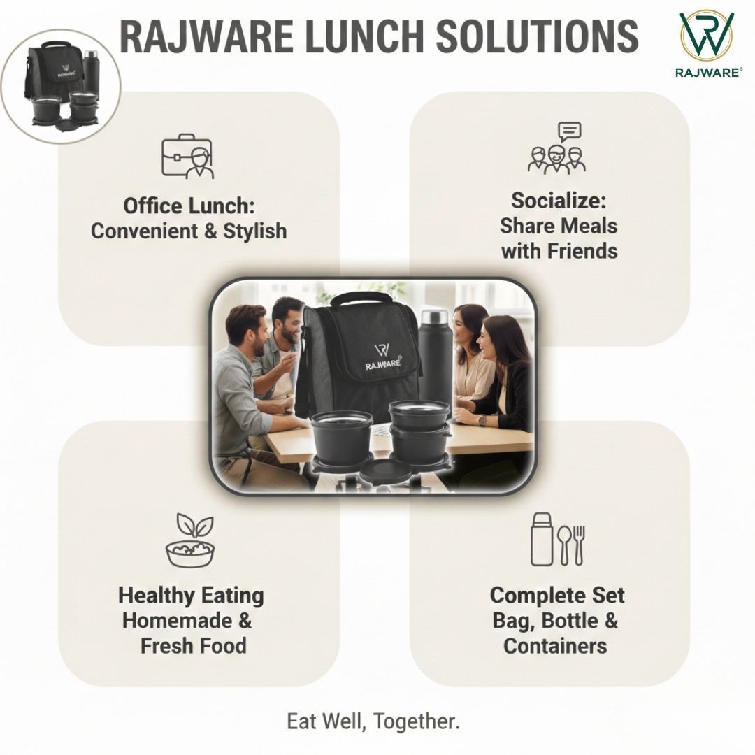 rajware_Meal_Master_2_Lunch_Box:_3_Tubs,_750ml_Bottle_&_Bag_for_Office,_School_&_Trave_3_Containers_Stainless_Steel_Office_Lunch_Box_(750_ml,_Microwave_Safe)_-_Set_Of_(6)