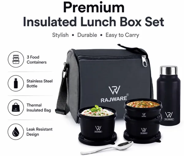 rajware_ECO_LUNCHER_Stainless_Steel_Lunch_Box_Set_with_3_Containers_&_500ml_Bottle-Black_2_Containers_Stainless_Steel_Office_Lunch_Box_(500_ml,_Microwave_Safe)_-_Set_Of_(4)