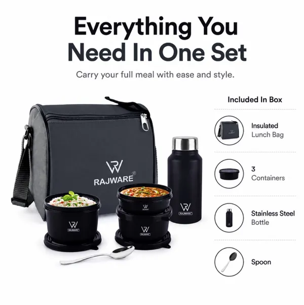 rajware_ECO_LUNCHER_Stainless_Steel_Lunch_Box_Set_with_3_Containers_&_500ml_Bottle-Black_2_Containers_Stainless_Steel_Office_Lunch_Box_(500_ml,_Microwave_Safe)_-_Set_Of_(4)