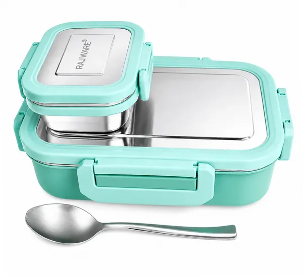 rajware_ROCK_MEAL_Lock_&_Lunch_Box_with_Glass_Lid_(800ml_+_200ml)_Green_1_Containers_Stainless_Steel_School_Lunch_Box_(800_ml)