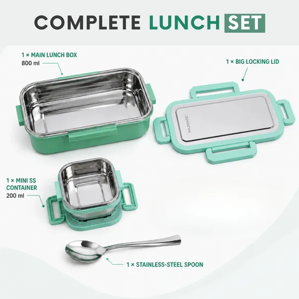 rajware_ROCK_MEAL_Lock_&_Lunch_Box_with_Glass_Lid_(800ml_+_200ml)_Green_1_Containers_Stainless_Steel_School_Lunch_Box_(800_ml)